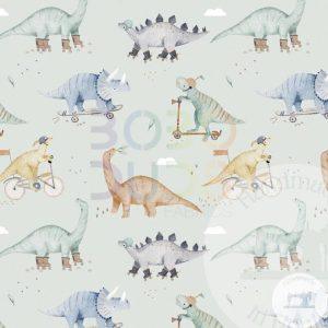 Skating Dinosaurs - Fabric Swatch - Handmade in Honley