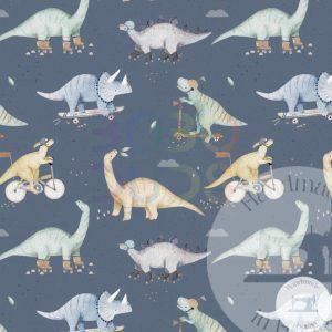 Scooting Dinosaur - Blue - Jersey Cotton Copy
