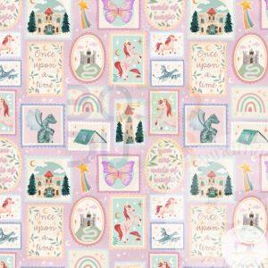 Pink fairytale stamps - Jersey Cotton