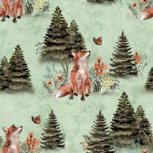 Curious fox on sage - Jersey Cotton