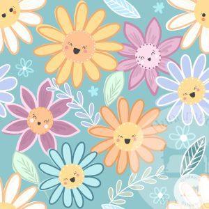 Floral on teal - Jersey Cotton