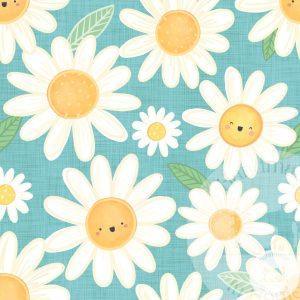 Daisies on teal - Jersey Cotton