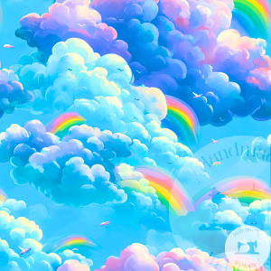 Watercolour Clouds and Rainbows - Jersey Cotton
