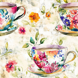 Floral Teacups - Jersey Cotton