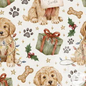 Christmas Puppies - White - Jersey Cotton