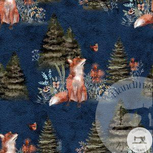 Curious Fox (Blue) - Jersey Cotton