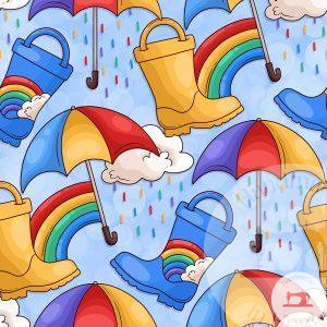 Wellies and rainbows blue - Jersey Cotton