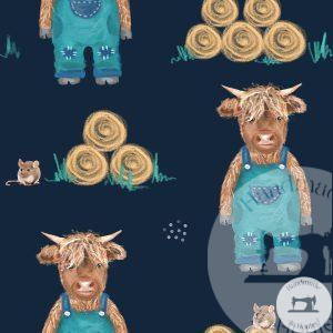 Highland Cow Blue - Jersey Cotton