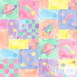 Space Patchwork (Pink) - Jersey Cotton